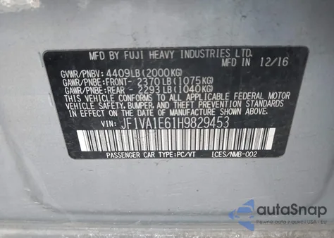 2017 Subaru Wrx Premium z USA, uszkodzony, nr VIN JF1VA1E61H9829453